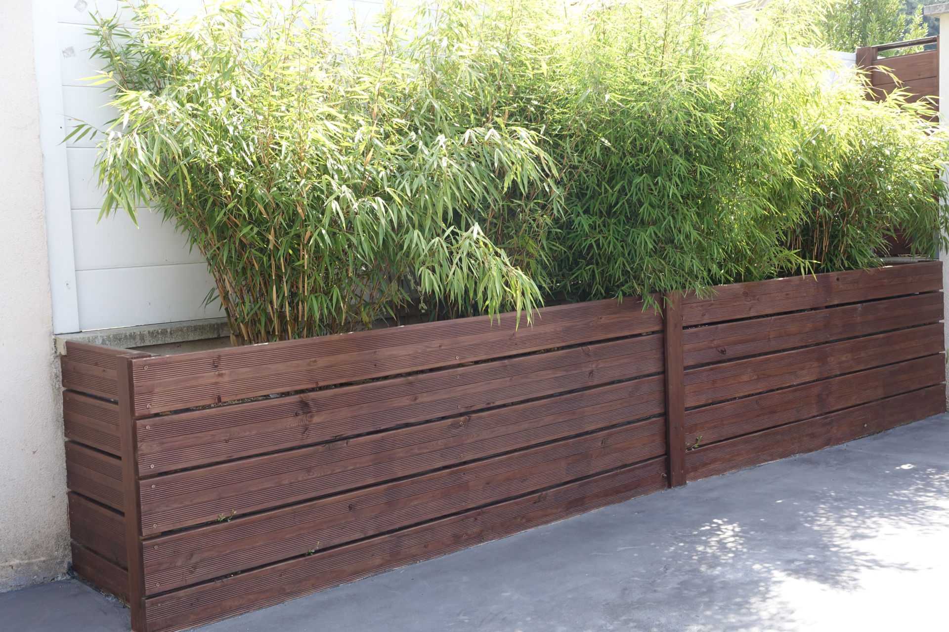 Кадки для деревьев вдоль забора