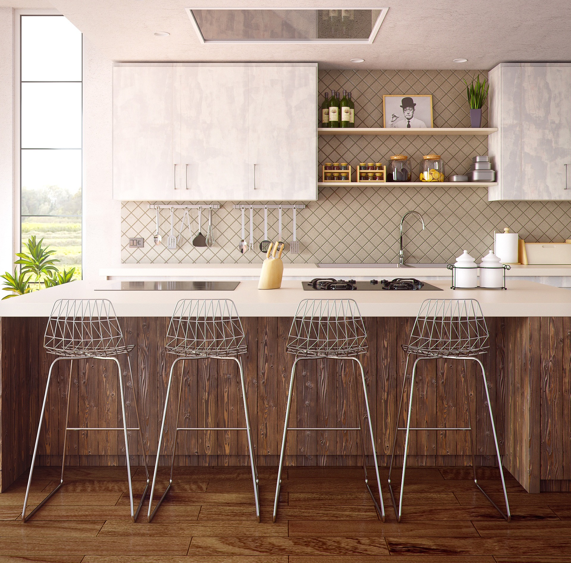 Cuisine contemporaine style italien Cuisine italienne avec Tabourets de bar metal