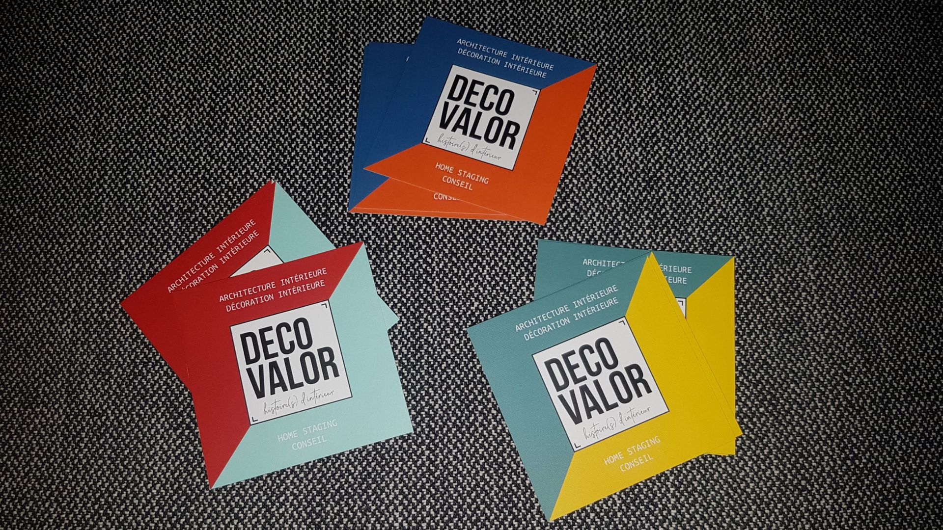 cartes de visite carrées agence de décoration interieure Decovalor cartes de visite carrées
